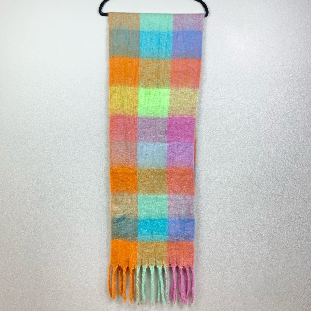Sarta Allie Pastel Square Color Block Heavyweight Scarf Fringed Colorful Scandi - Picture 9 of 12